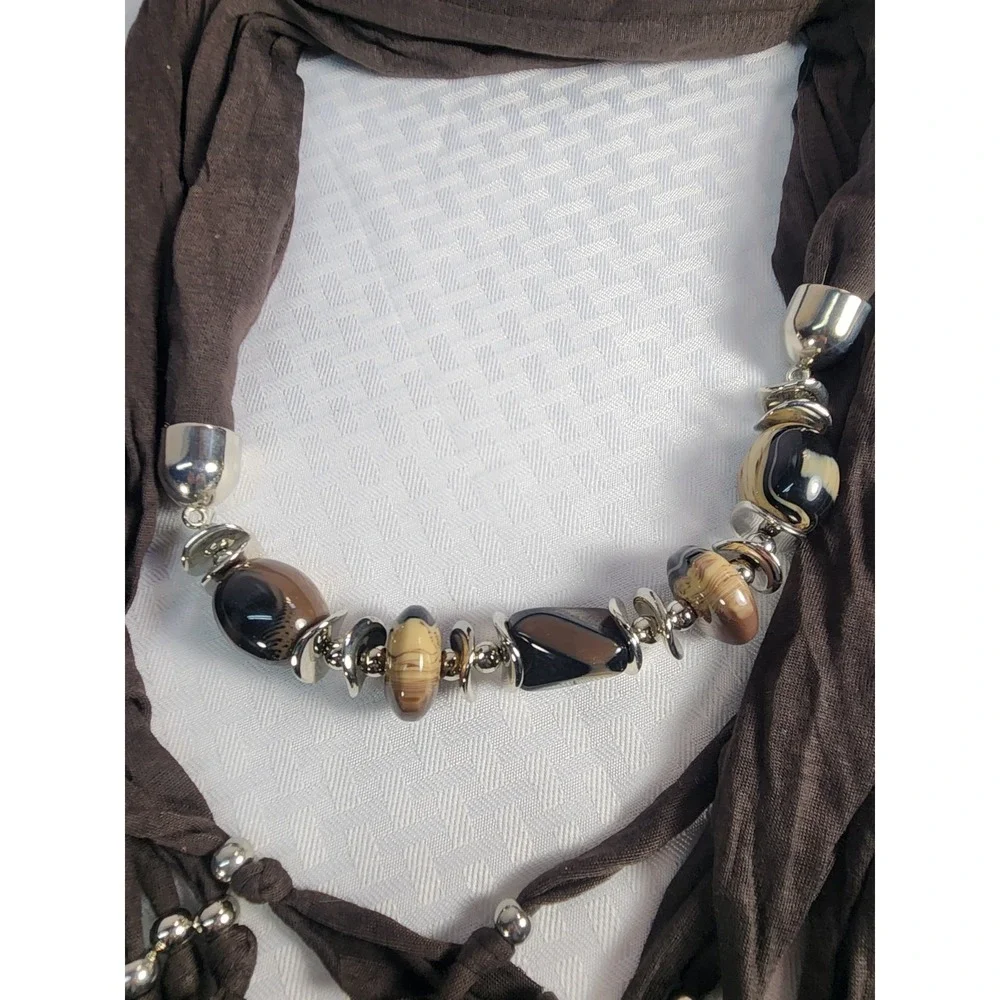 Black Dark Brown Jewelry Scarf, Belt Beaded Bling 76